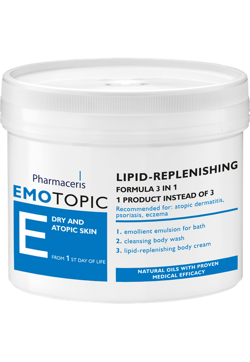 Pharmaceris E – lipid-restoring 3 in 1 product – bath emulsion, body wash cream and lipid-restoring body cream 500 ml