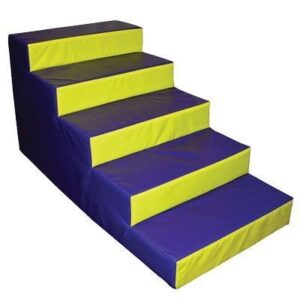 A staircase with a low step