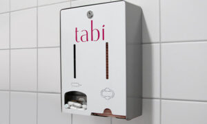 Wall-mounted sanitary napkin, tampon dispenser, holder